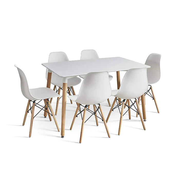 DWS 6 Chairs Rectangular Dining Table Set ( White Chairs & White Table Top )