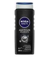 NIVEA MEN 3in1 Shower Gel, Active Clean Charcoal Woody Scent, 500ml