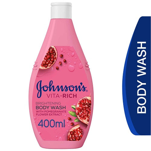 غسول الجسم جونسون - جل استحمام غني بالفيتامينات لتفتيح البشرة وزهرة الرمان، 400 مل