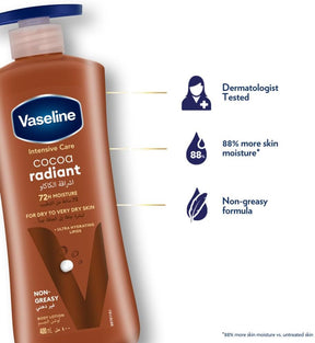 Vaseline Body Lotion Cocoa Radiant With Cocoa Butter, Non-Greasy Formula, Restores Glow To Dull, Dry Skin, 400Ml