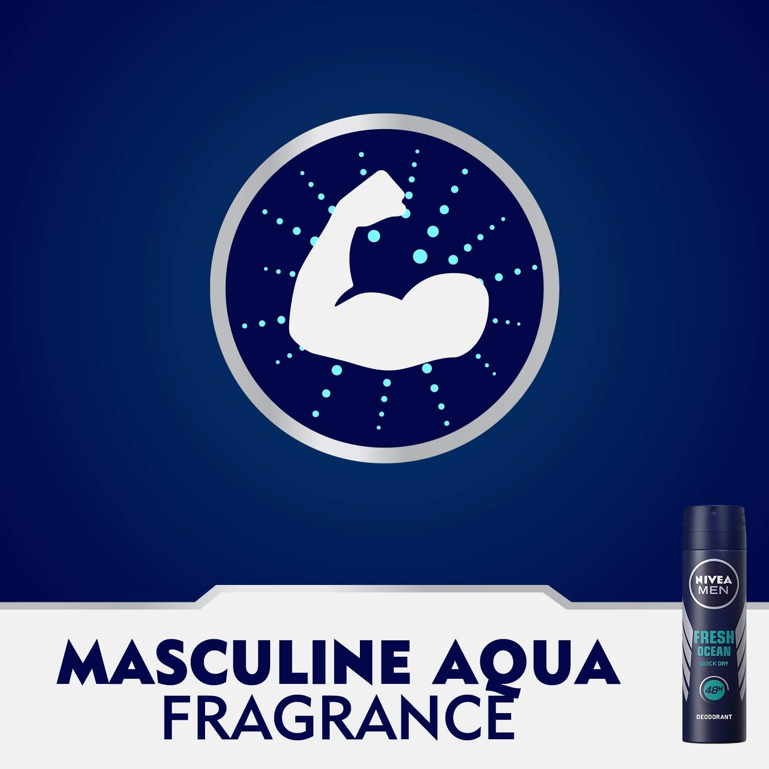 NIVEA MEN Deodorant Spray for Men, 48h Protection, Fresh Ocean Aqua Scent, 150ml