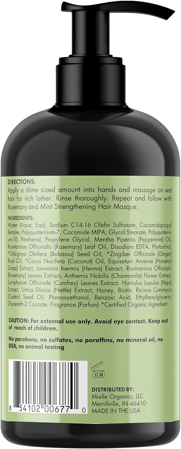 Mielle Organic Rosemary Peppermint Strengthening Shampoo, Sulfate & Paraben Free, 12 Ounce