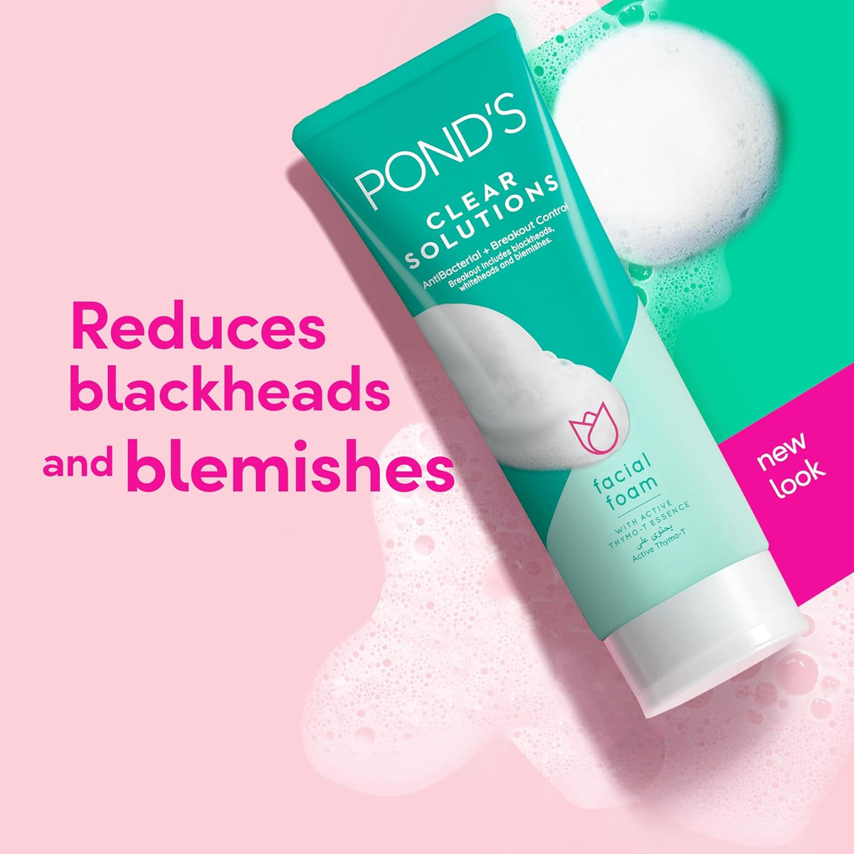 POND'S Clear Solutions Facial Foam with Active Thymo-T Essence, Antibacterial + Breakout Control, gives purified skin in just 3 days, 100g