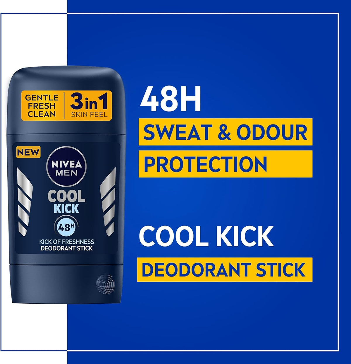 NIVEA MEN Deodorant Stick for Men, 48h Protection, Cool Kick Fresh Scent, 50ml