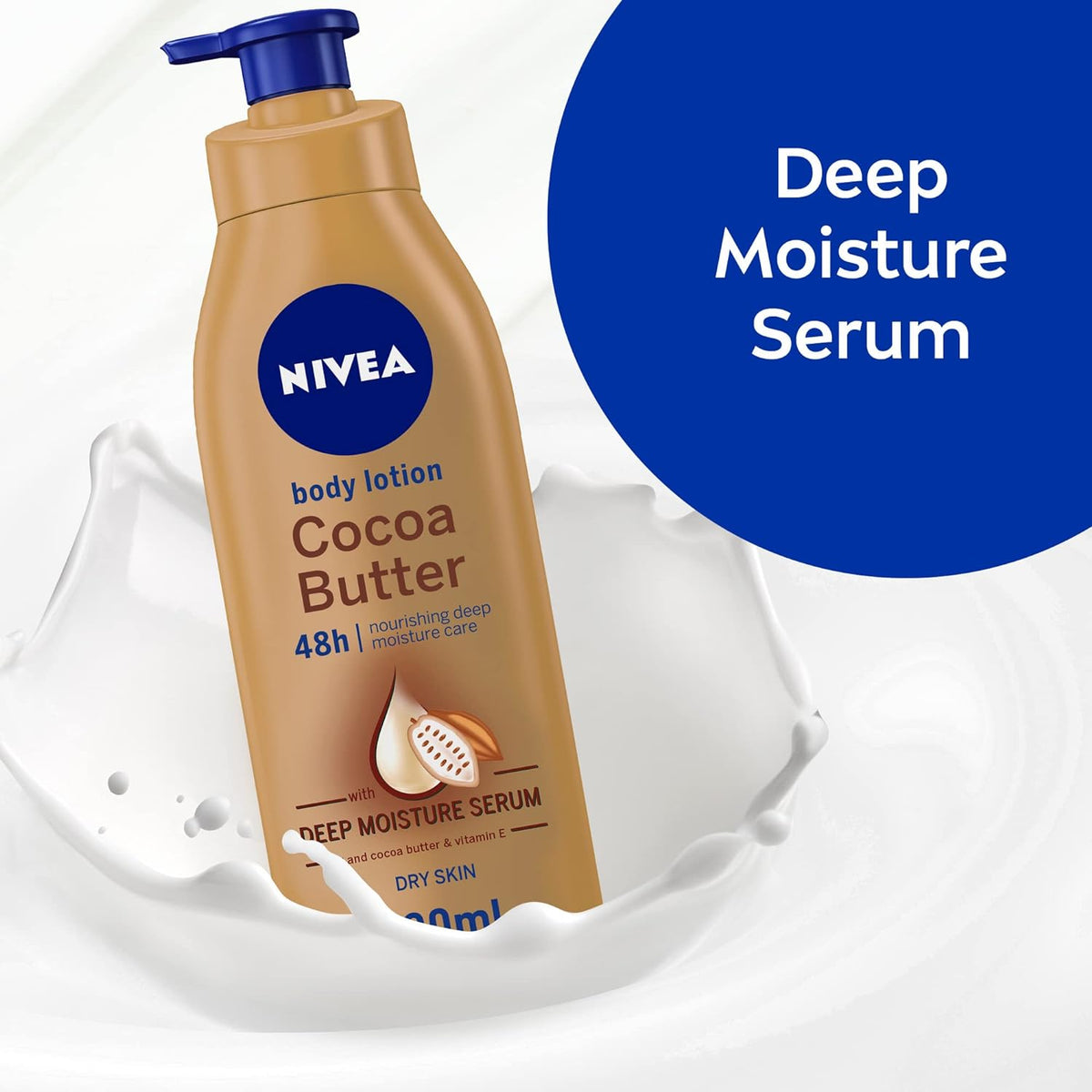 NIVEA Body Lotion Moisturizer for Dry Skin, 48h Moisture Care, Cocoa Butter Vitamin E, 400ml