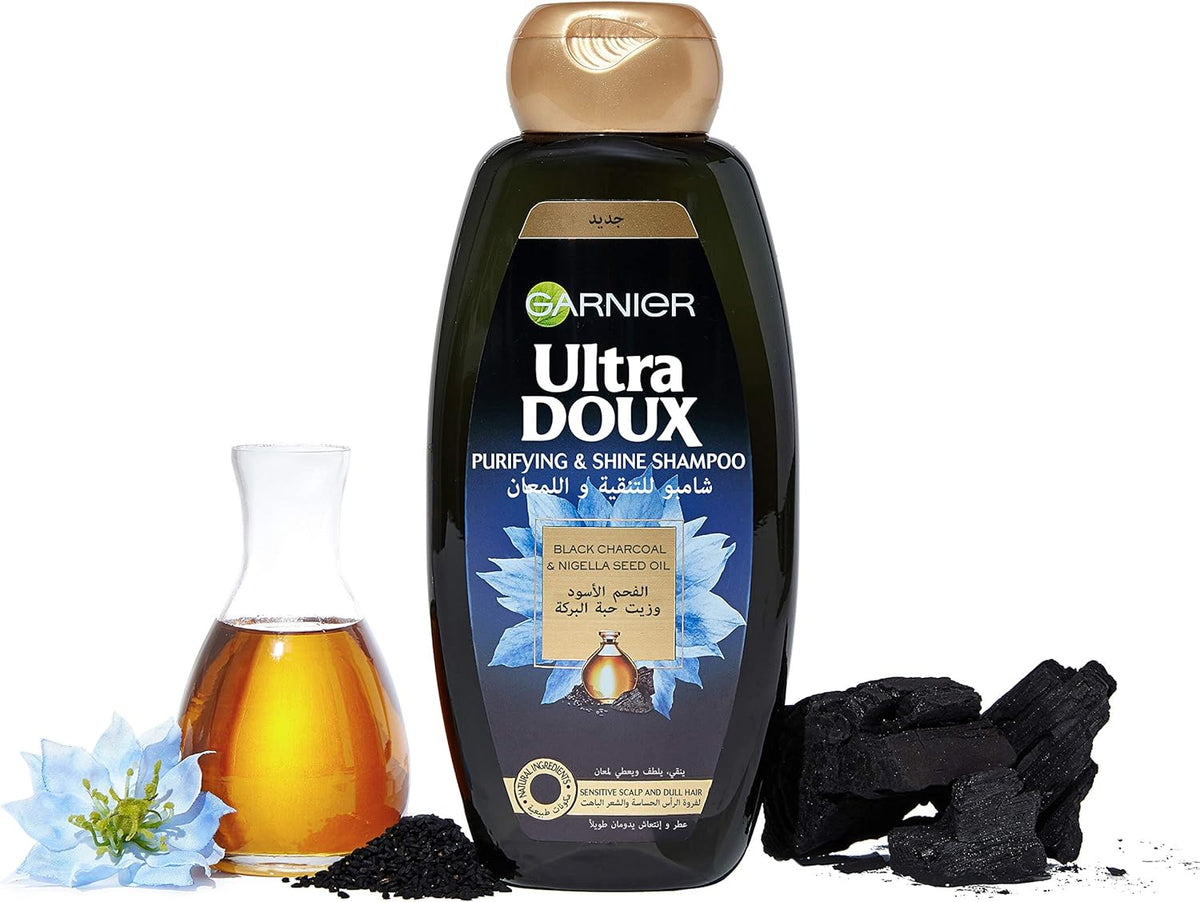 Garnier Ultra Doux Black Charcoal And Nigella Seed Oil Purifying And Shine Shampoo, 400 Ml