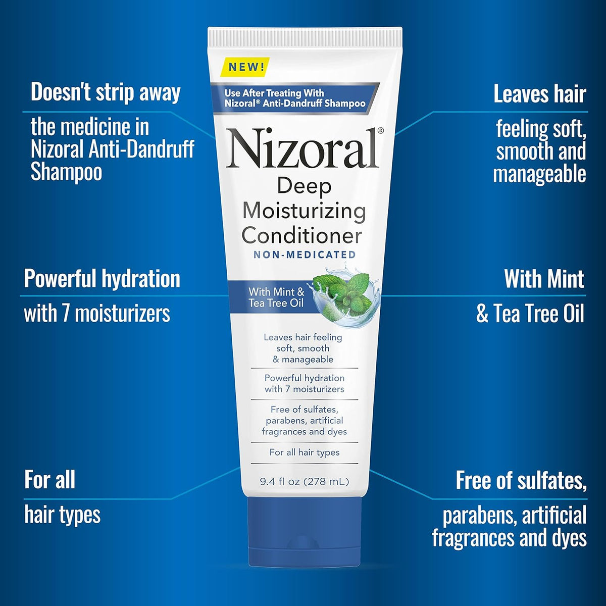 Nizoral Deep Moisturizing Conditioner with Mint & Tea Tree Oil for All Hair Types - Free of Sulfates, Parabens, Artificial Fragrances and Dyes, 9.4 oz, ym-01