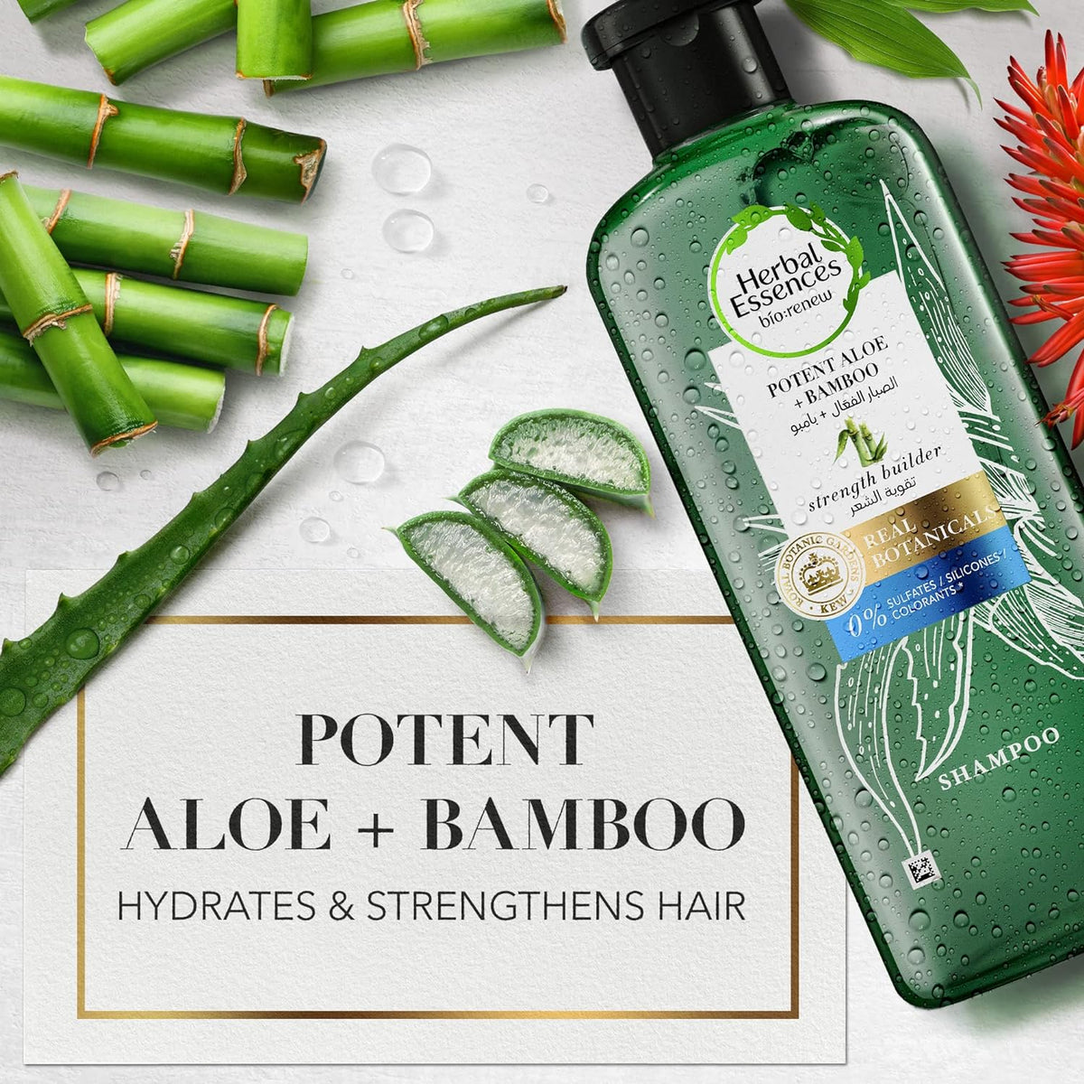 Herbal Essences Hair Strengthening Sulfate Free Potent Aloe Vera With Bamboo Natural Shampoo For Dry Hair 400ML