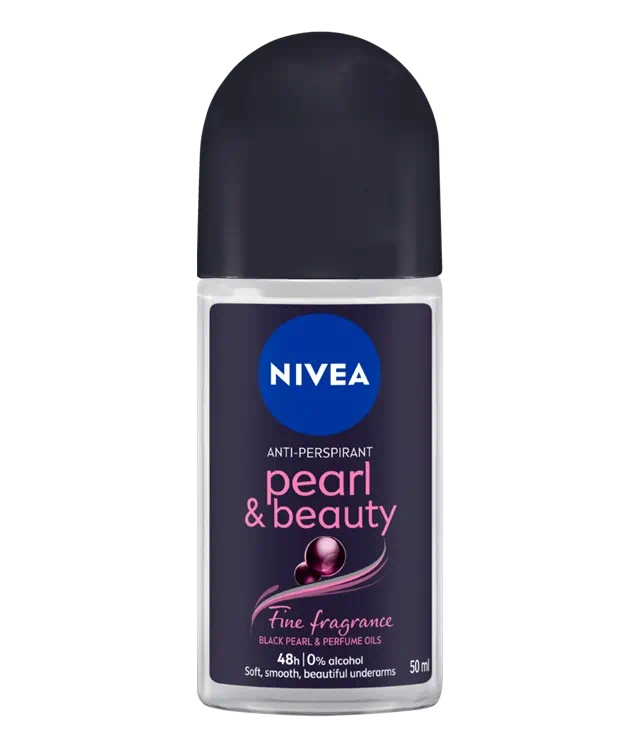NIVEA Antiperspirant for Women, Pearl & Beauty, Black Pearl & Perfume Oils, Roll-on 50ml