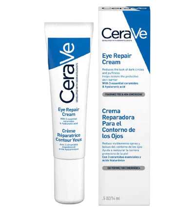 CeraVe Eye Repair Cream Under Eye Cream for Dark Circles and Puffiness, Delicate Skin Under Eye Area with Hyaluronic acid and Ceramides Non-comedogenic, Fragrance Free 0.5Oz, 14 ML