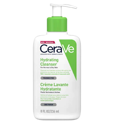 CeraVe Hydrating Cleanser Face and Body Wash for Normal to Dry skin with Hyaluronic Acid and Ceramides Fragrance Free Paraben Free 16Oz, 473 ML