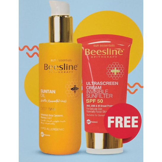 Beesline Carrots Suntan Oil Deep Tan 200ML + Beesline Ultrascreen Cream Invisible Sunfilter SPF50 60ML Free
